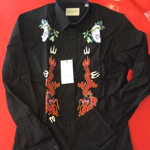 Gucci Dragon Collar Shirt Collar Gucci Dragon Long Sleeve Dress